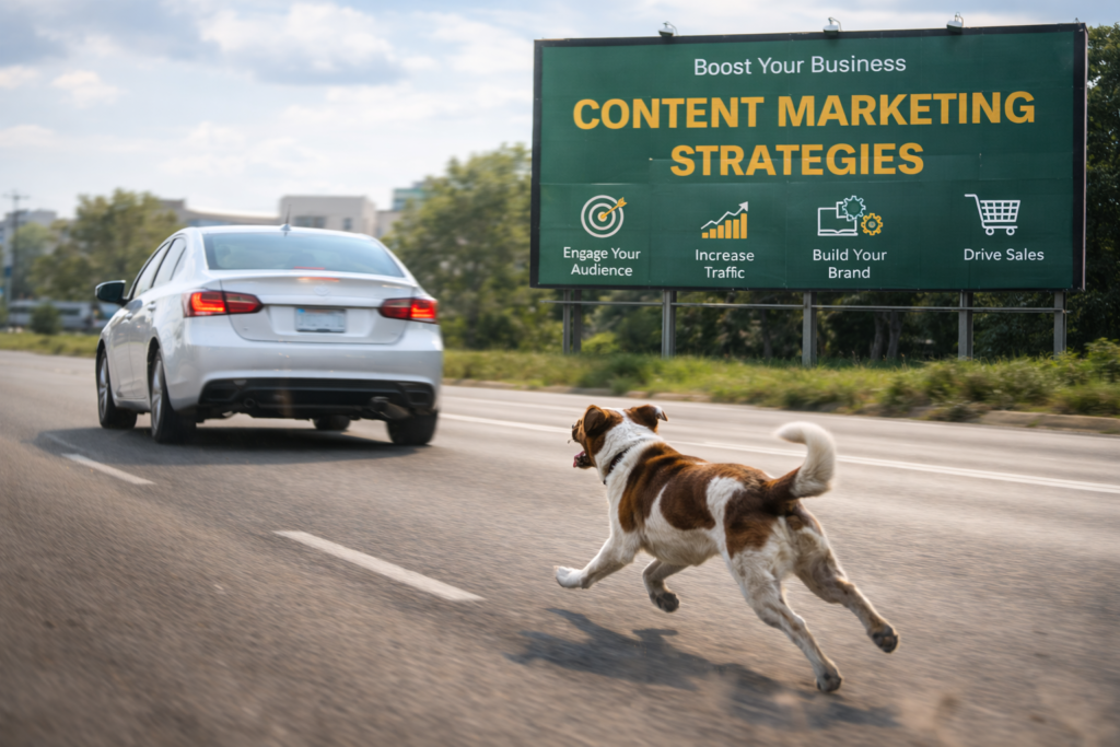 Content marketing strategies dog chasing traffic